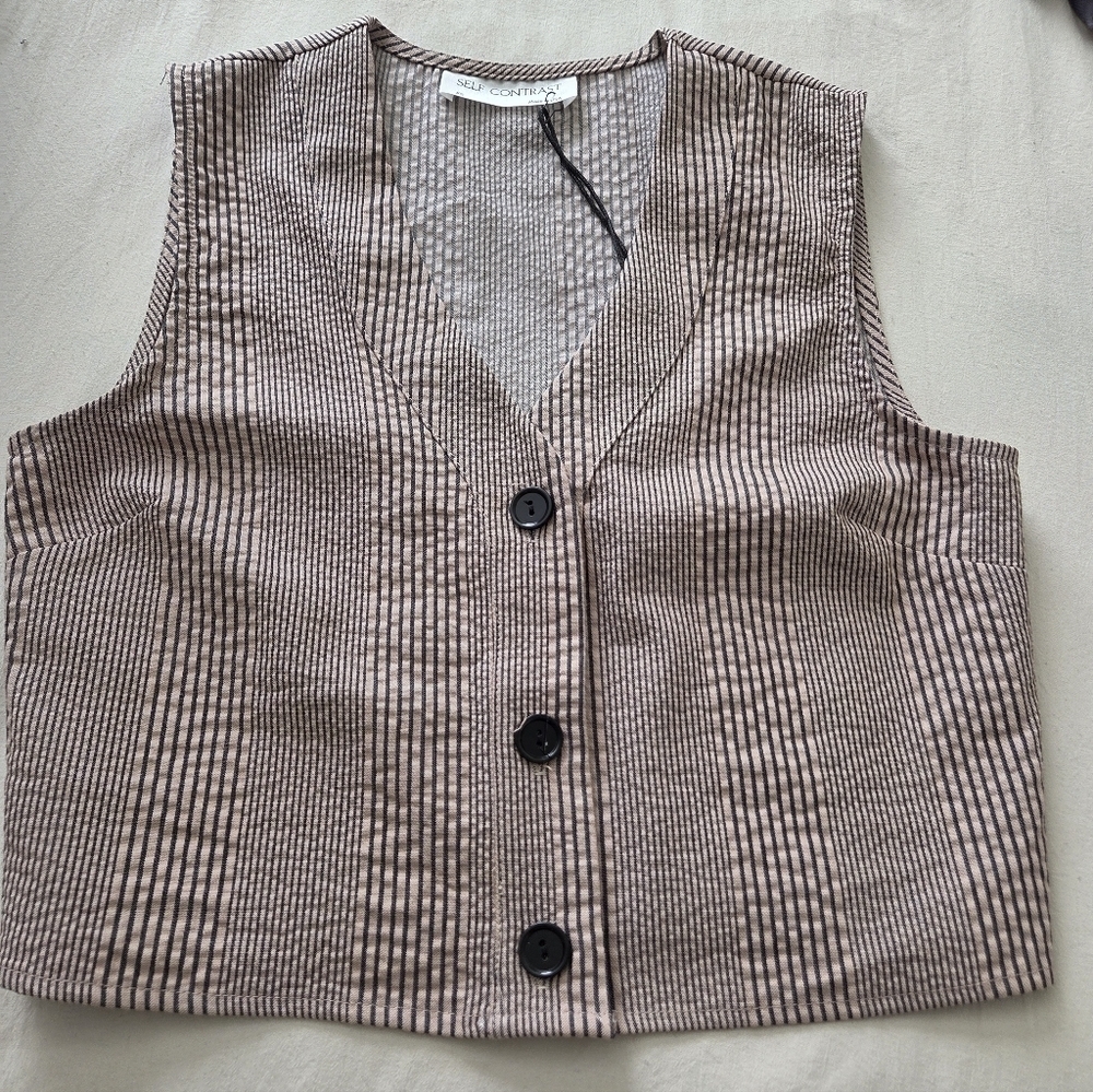 Self Contrast Striped Button-Up Vest Size XS USA Made - Picture 2 of 7